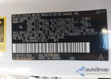 2011 Lexus Rx 350 из США, поврежденный, VIN 2T2BK1BA9BC118552